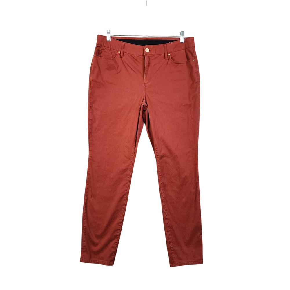 Chicos Womens Slim Leg Pants Size 2R US 12 Regular Rust Orange Stretch Soft
